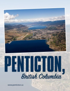 Penticton British Columbia brochure cover show an aerial view of the area.