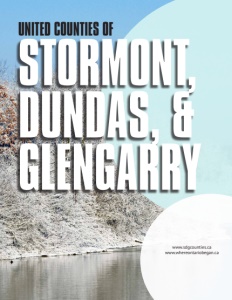 United Counties of Stormont, Dundas, & Glengarry brochure cover showing a hill on the side of a body of water.