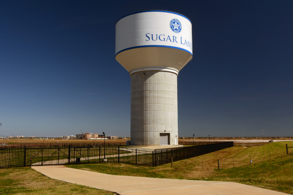 Phoenix Fabricators & Erectors example of work showing a complete water tower in Sugar Land, Texas.